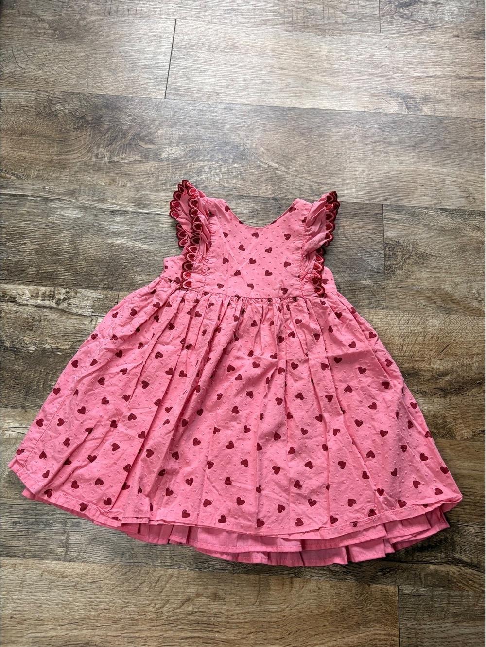 Isaac Mizrahi Pink Heart Print Toddler Dress with Ruffled Sleeves 2T